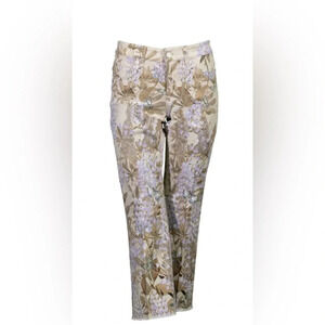 Cambio Paris Easy Kick Print Jeans Lavender Floral Straight Leg Ankle Sz 34 US 2